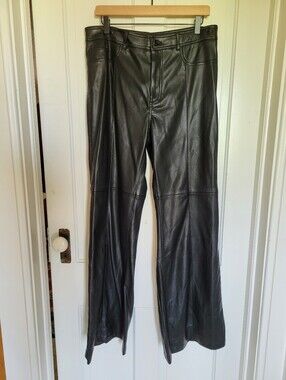 NWT Mango Faux Leather Black Flare Pants